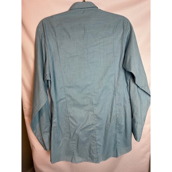 48. Vintage Men's Western shirt; blue; Size M; Extra Long - Picture 6 of 6